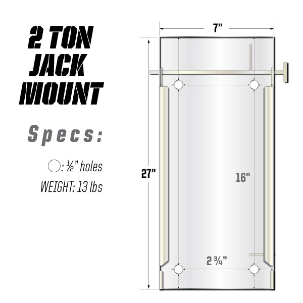 Technical drawing of "The Beast" 2 Ton Jack Mount with dimensions and specifications listed.