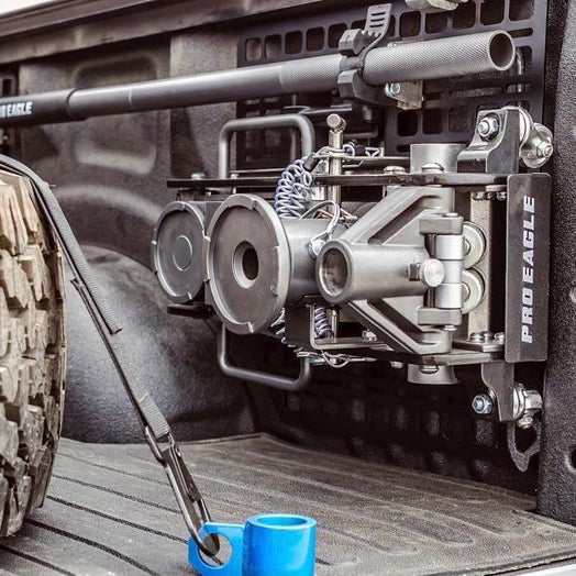 Pro Eagle 2 Ton OG Mount installed on a vehicle, featuring metallic construction and robust design.