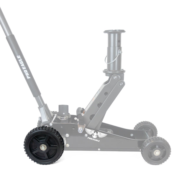 Off-road 2/3 ton jack featuring rugged wheels, metallic frame, and extendable handle.