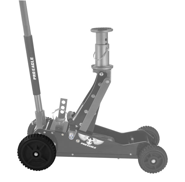Black 2/3 ton off-road jack with large wheels and adjustable handle